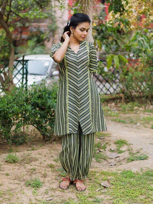 GREEN and Black Striped  CoOrd  Set