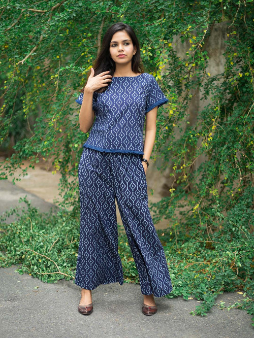 HandBlock Printed CO-Ord Set with Fring Lace
