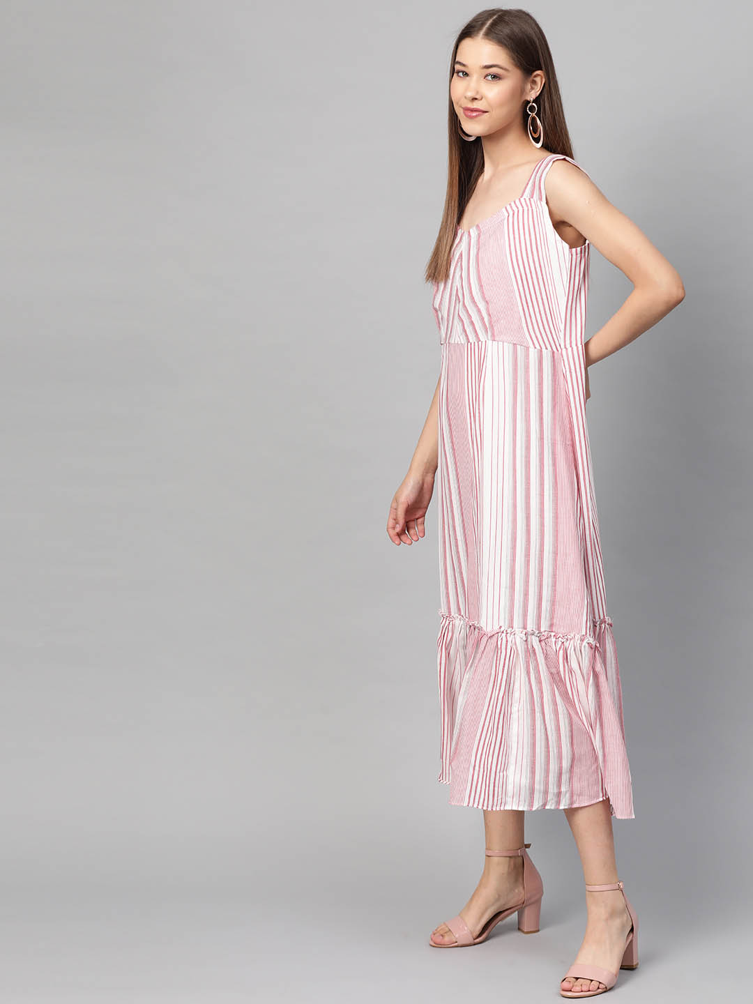 Pink Striped woven Mul-Mul Dress