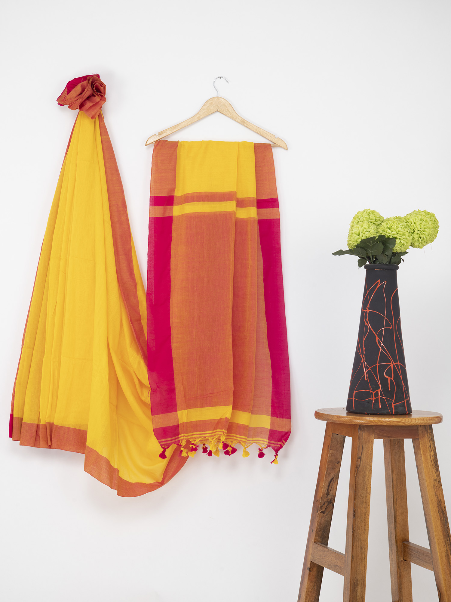 Yellow-Pink  Khadi Woven Saree