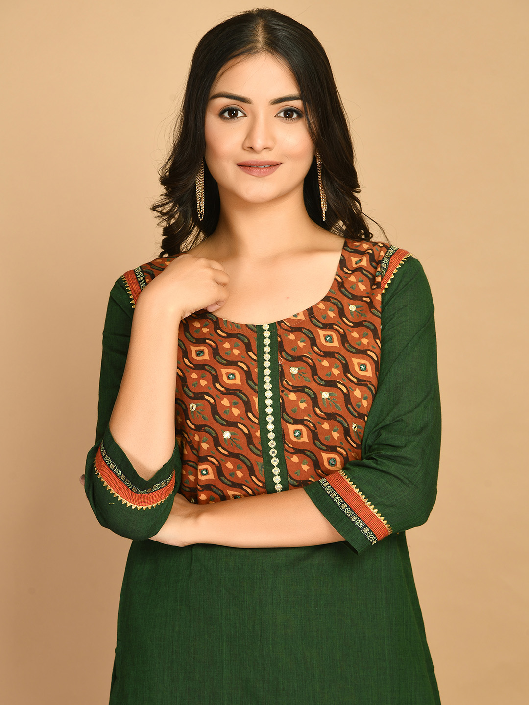 Handloom Green Cotton Kurta with Ajrakh Pants