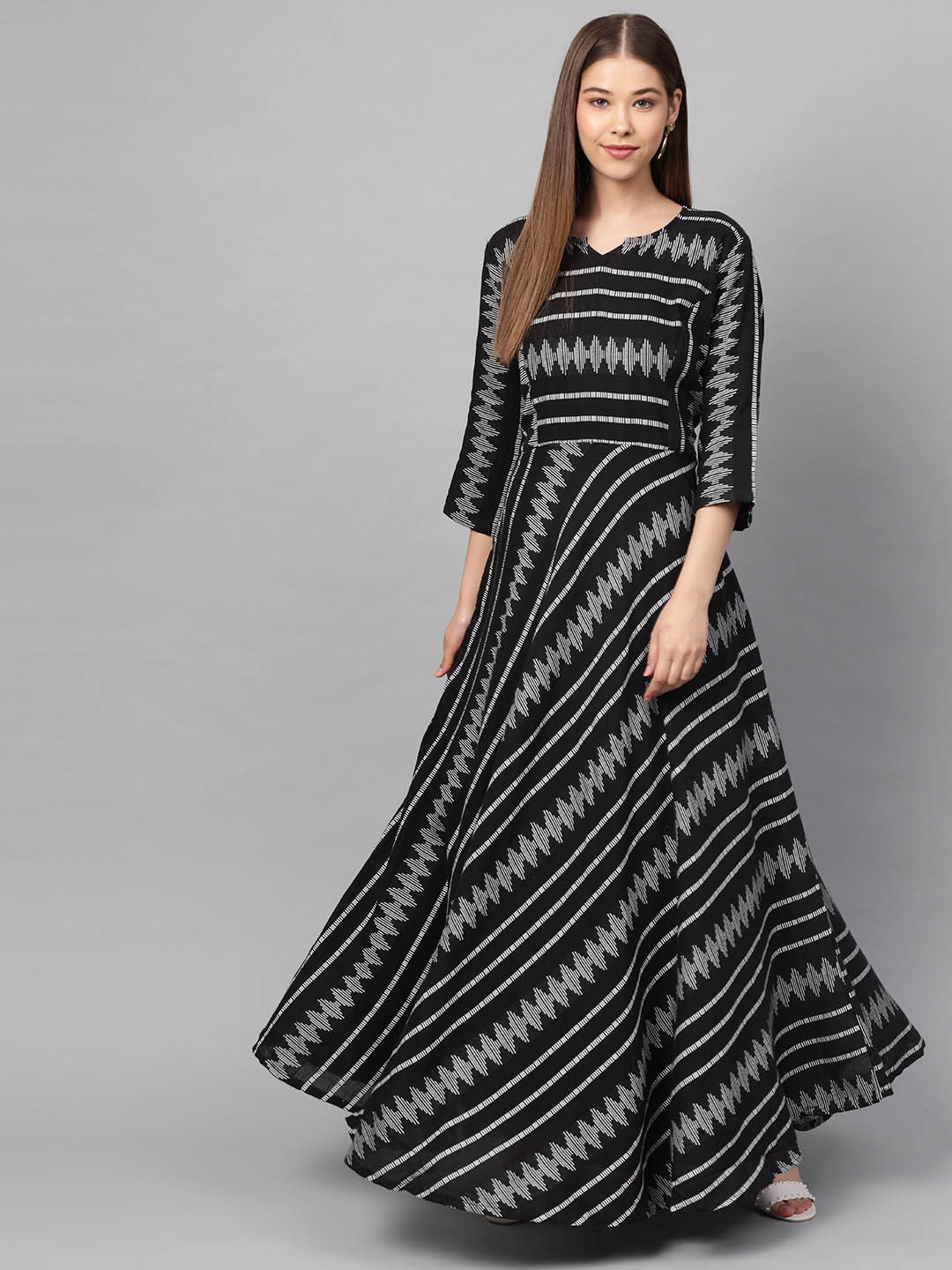 Black & White Self-Design Maxi Dress
