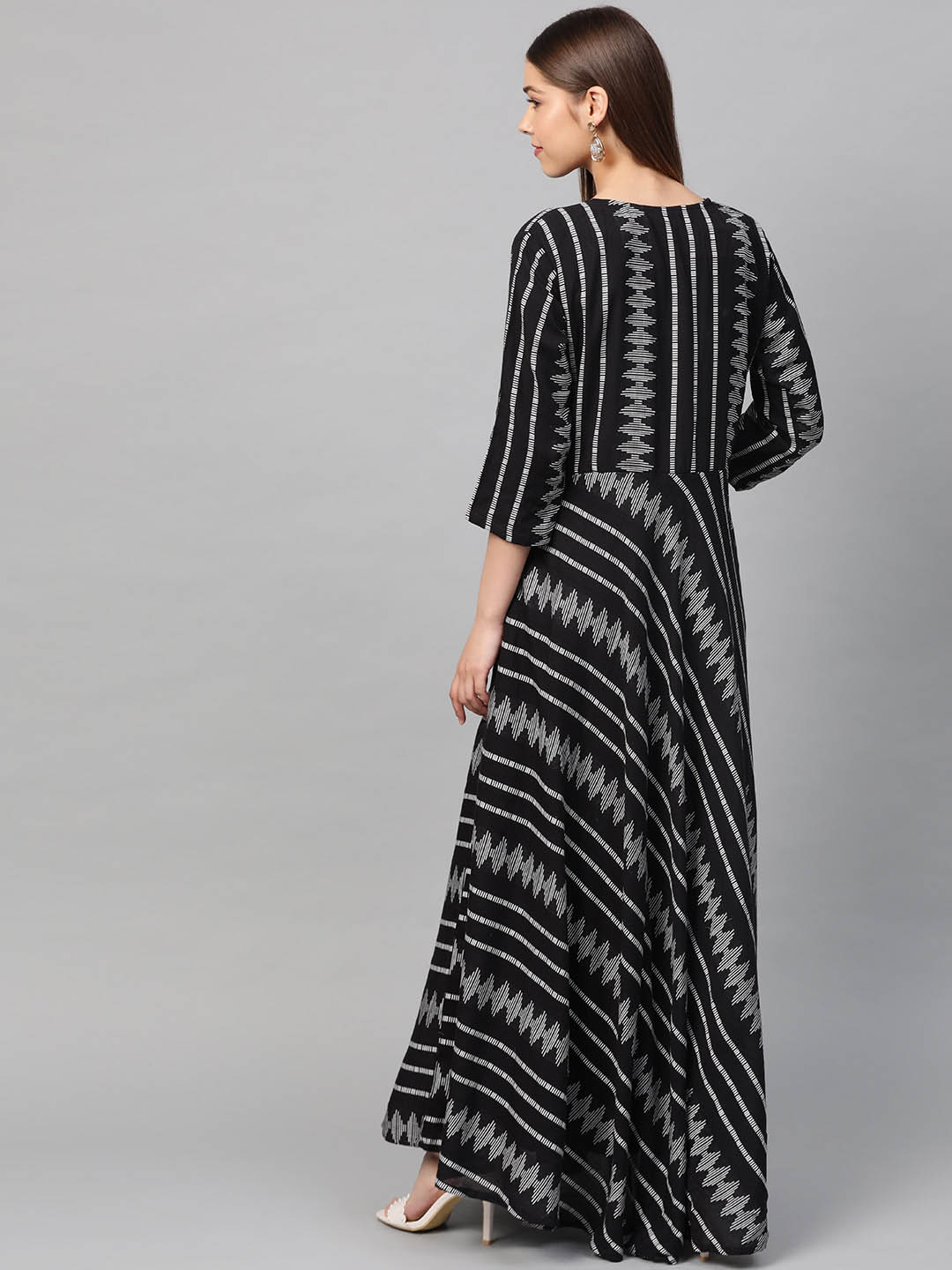 Black & White Self-Design Maxi Dress
