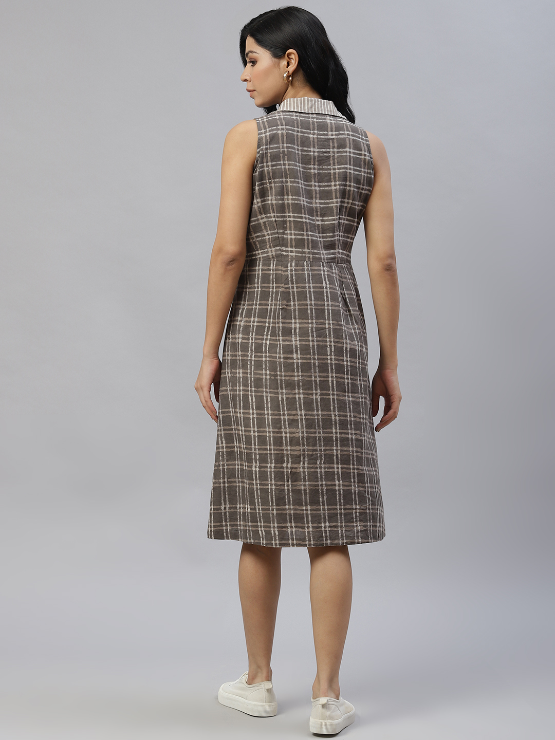 Women Charcoal Grey Dabu  Handblock A-Line Dress