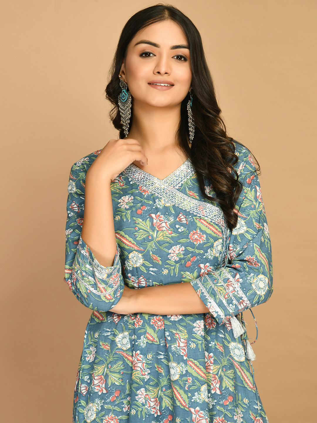 Grey and Rust Embroidered Angrakha Floral Set