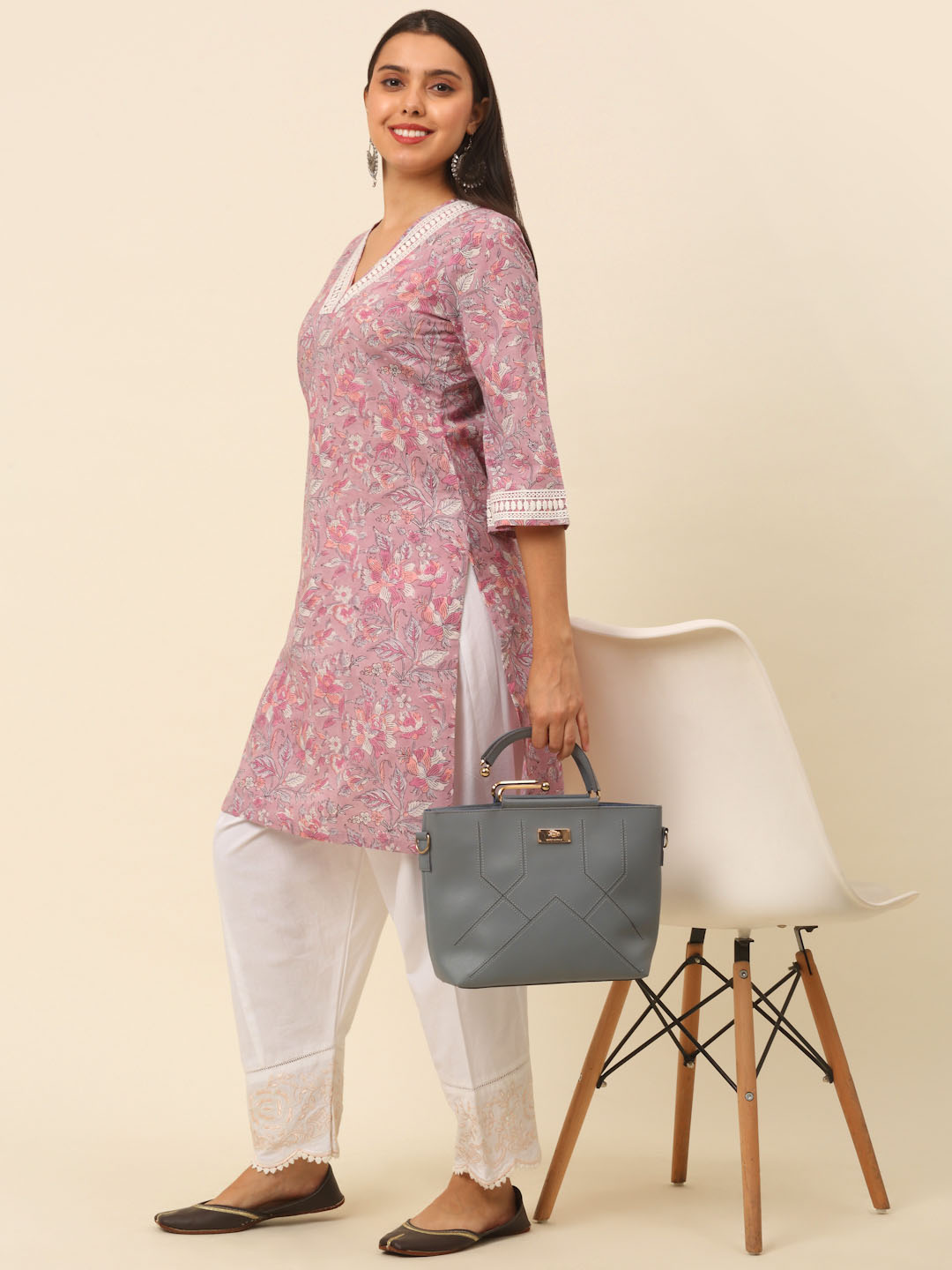 White Embroidered Salwar with Scalping and Lace Details