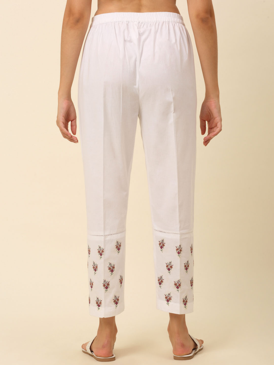 White Embroidered Hem Palazzo with Beeding lace details
