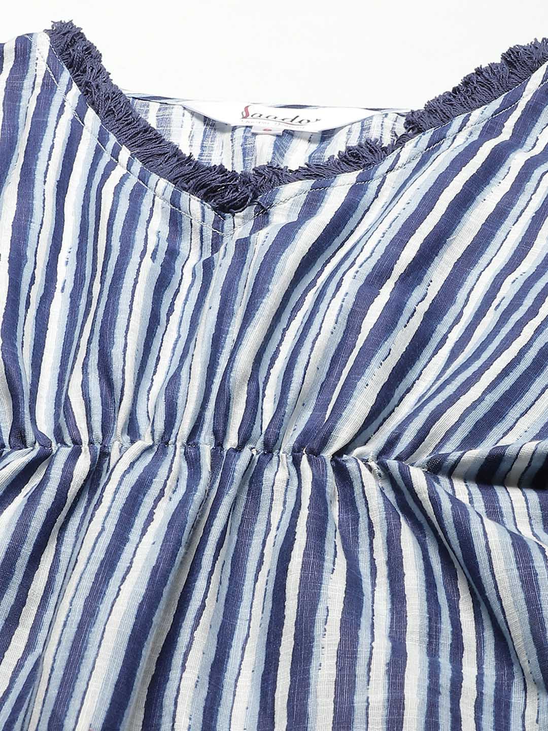 Women Blue Pure Cotton  Striped Nightdress