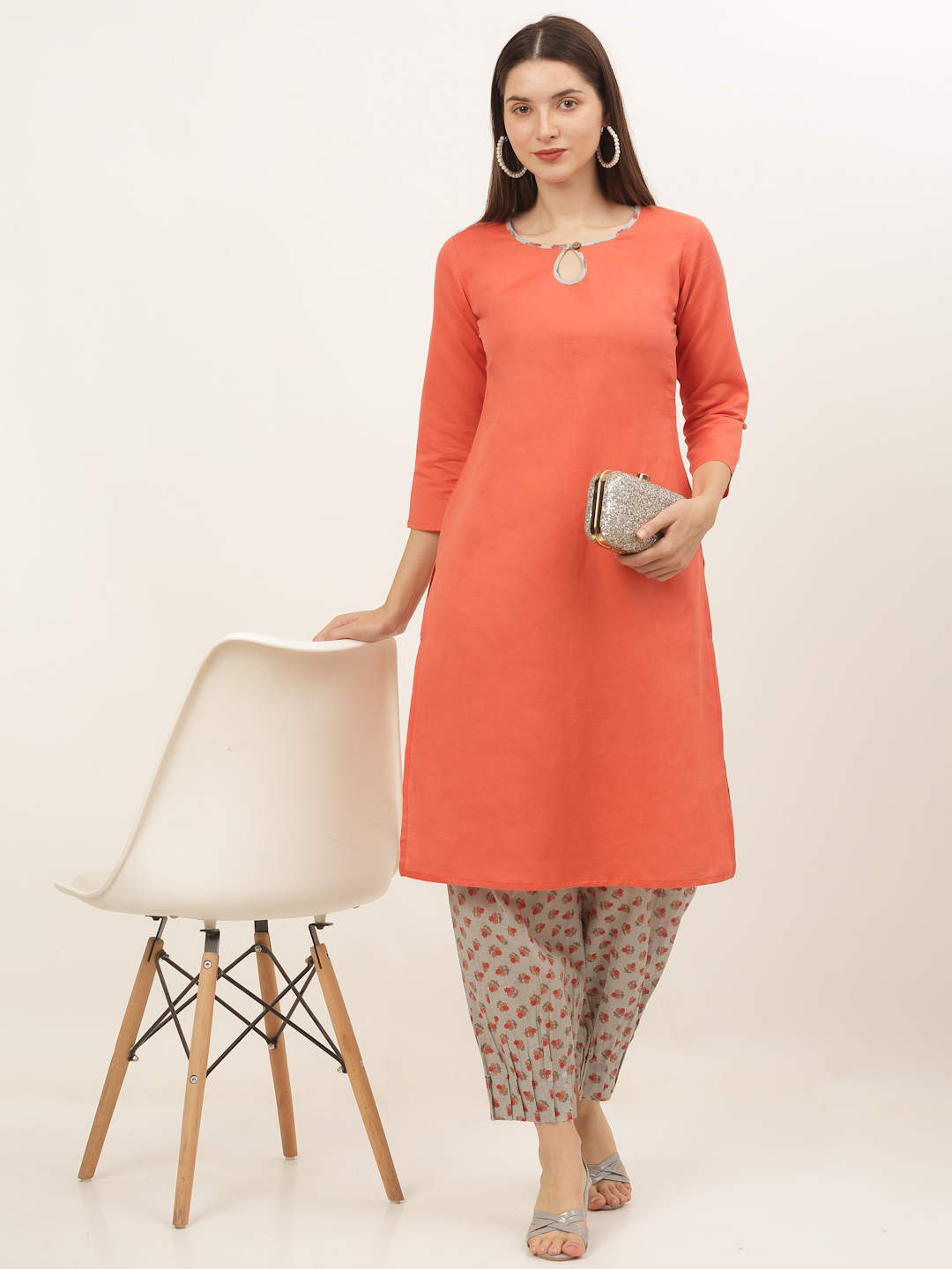 Women Pleated Pure Cotton Kurti with Trousers