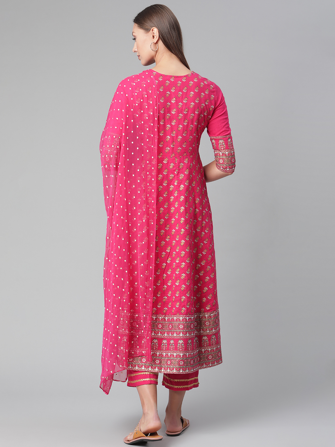 Women Pink Floral Printed Regular  Pure Cotton Kurta with  Palazzos & With Dupatta