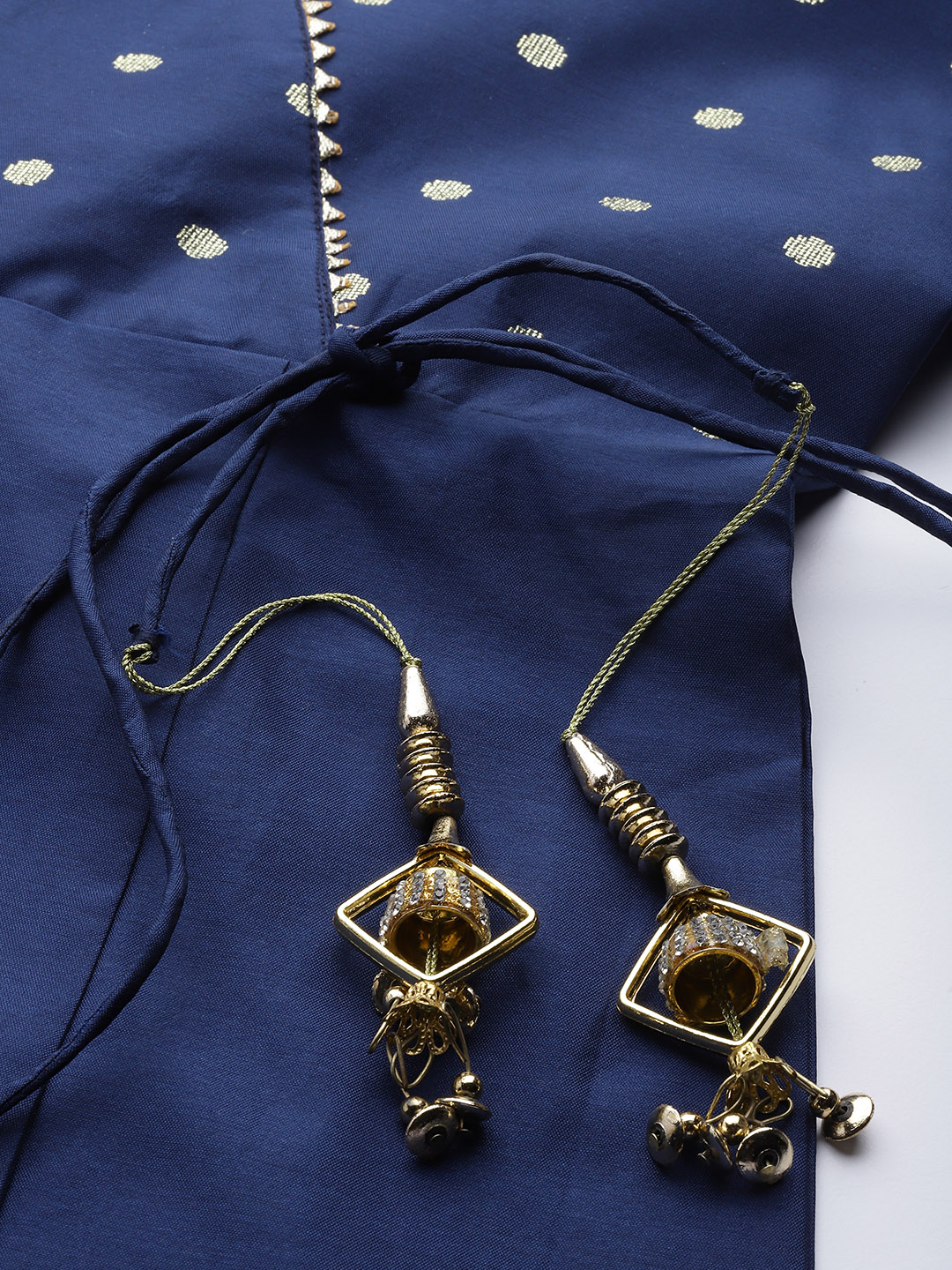 Women Navy Blue & Golden Yoke Design Angrakha Anarkali Kurta