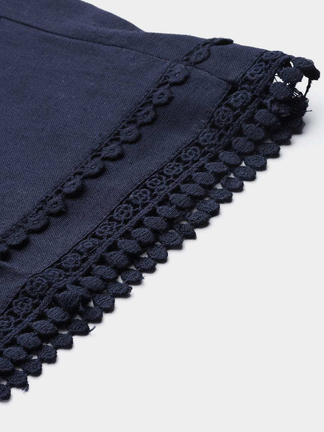 Navy Blue Hem Design Cotton Handloom  Straight Sustainable Palazzos
