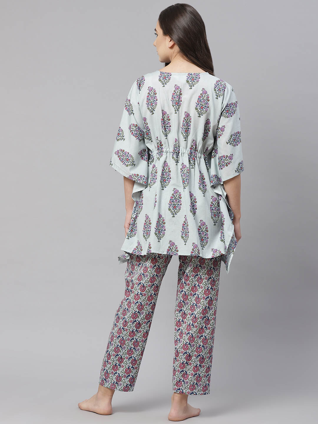 Blue & Purple Floral  Print Pyjama Set