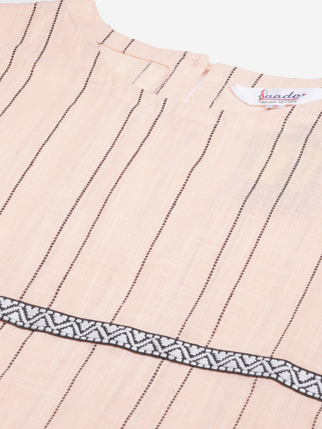 Peach Striped Thread Work Handloom Cotton Kurta