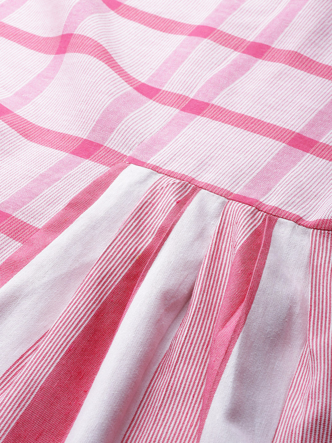 Pink Checked Handloom A-Line Dress