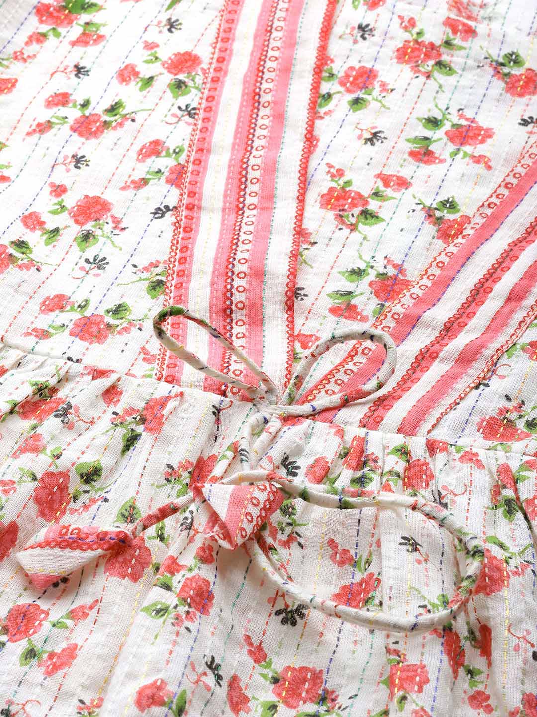 Off-White & Pink Floral  Print Pure Cotton Night suit