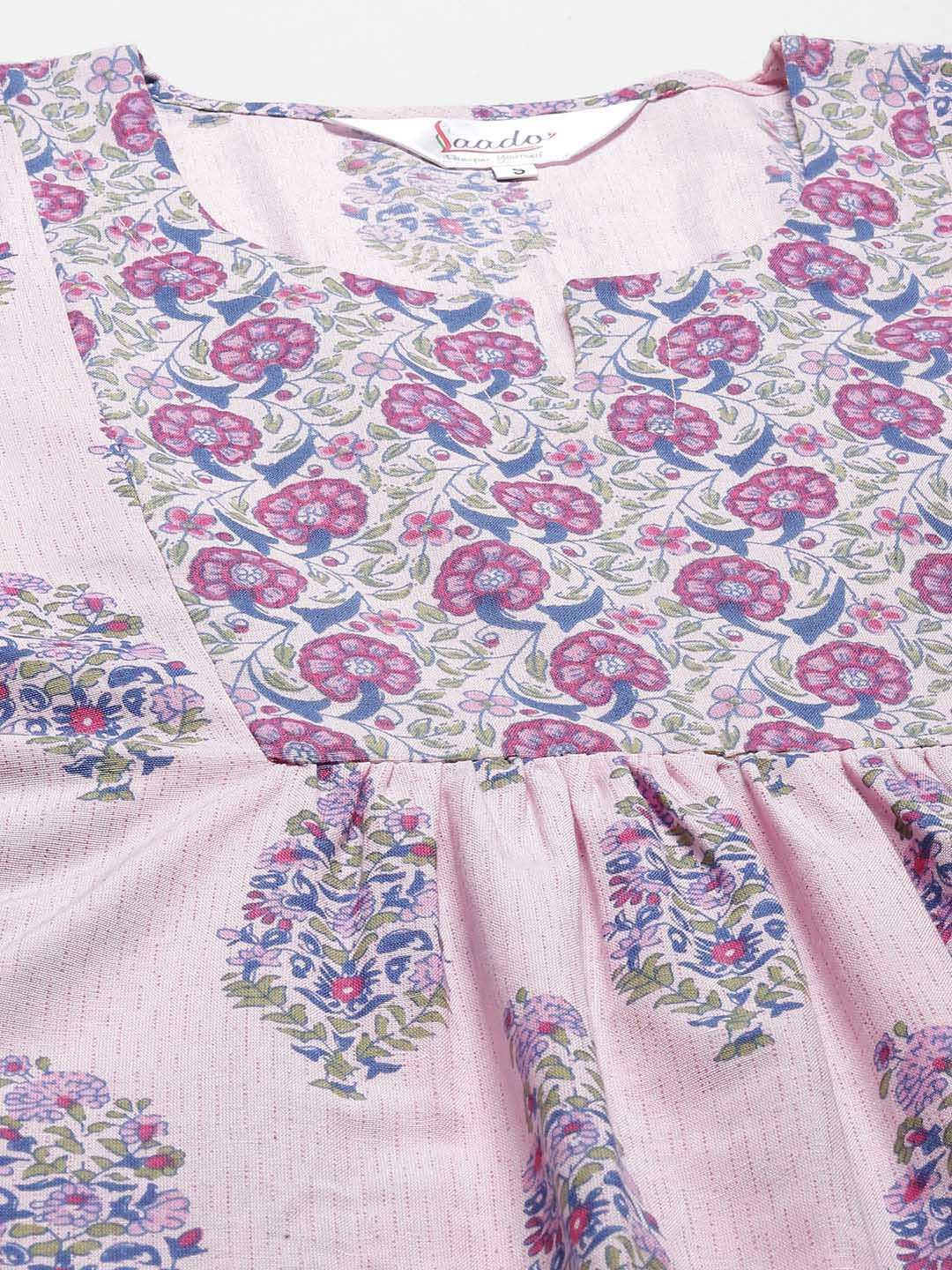 Women Pink & Blue  Floral Printed Pyjama Set