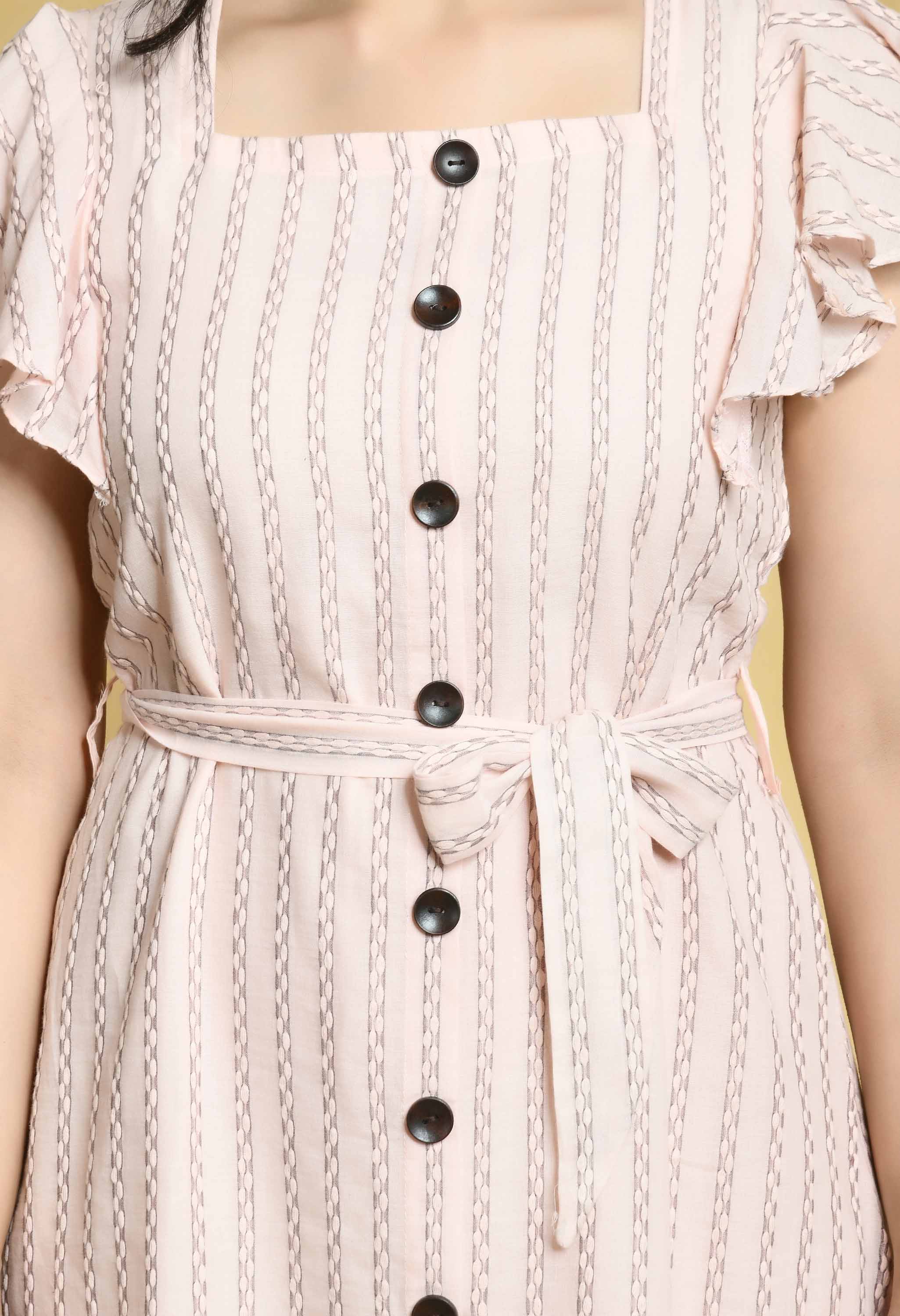 Pink Handloom Dress <br/>with Buttons in front