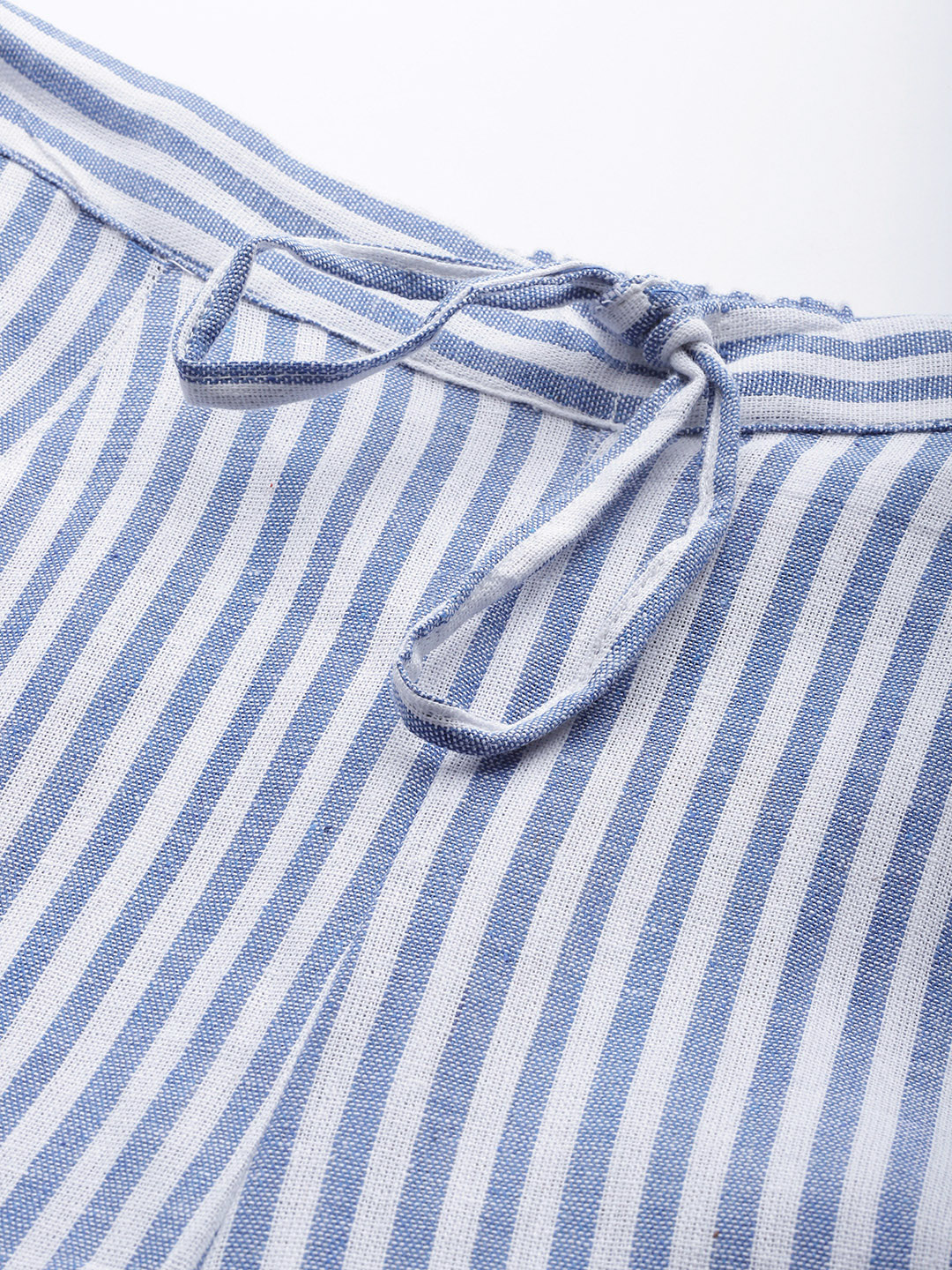 Women Blue & White Handloom Cotton Striped Wide Leg Sustainable Palazzos