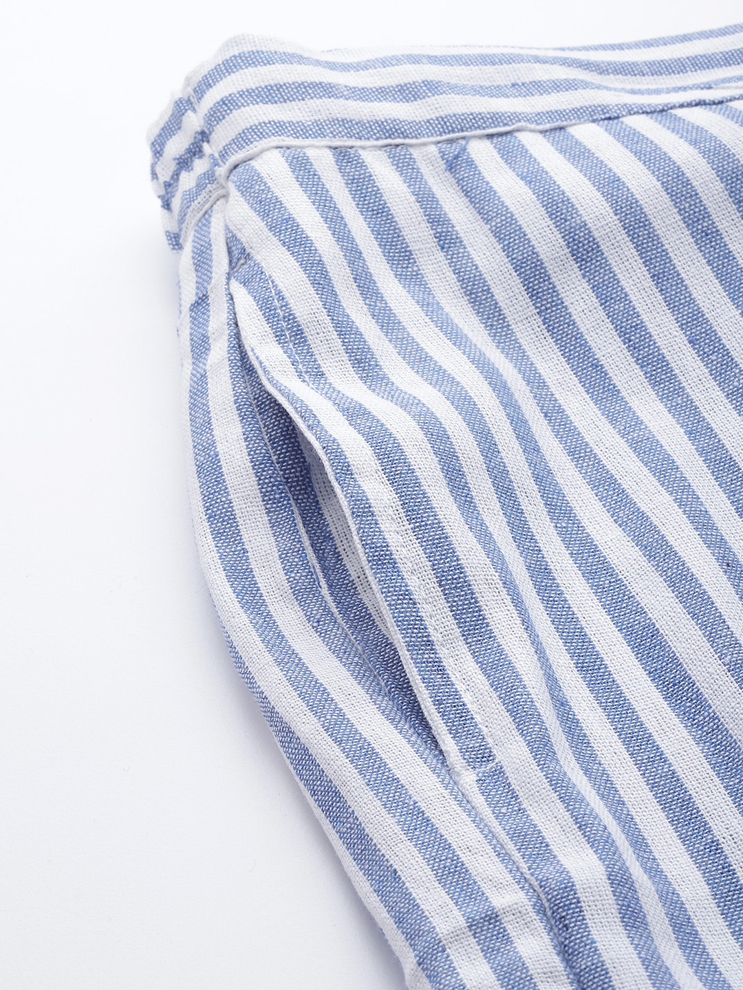 Women Blue & White Handloom Cotton Striped Wide Leg Sustainable Palazzos