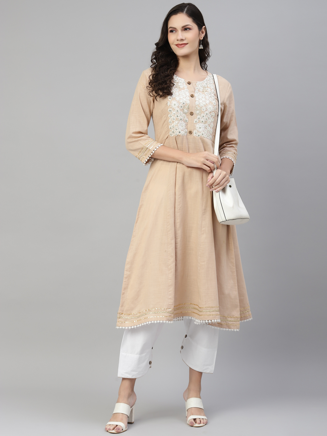 White Solid Pure Cotton Button Sustainable Salwar