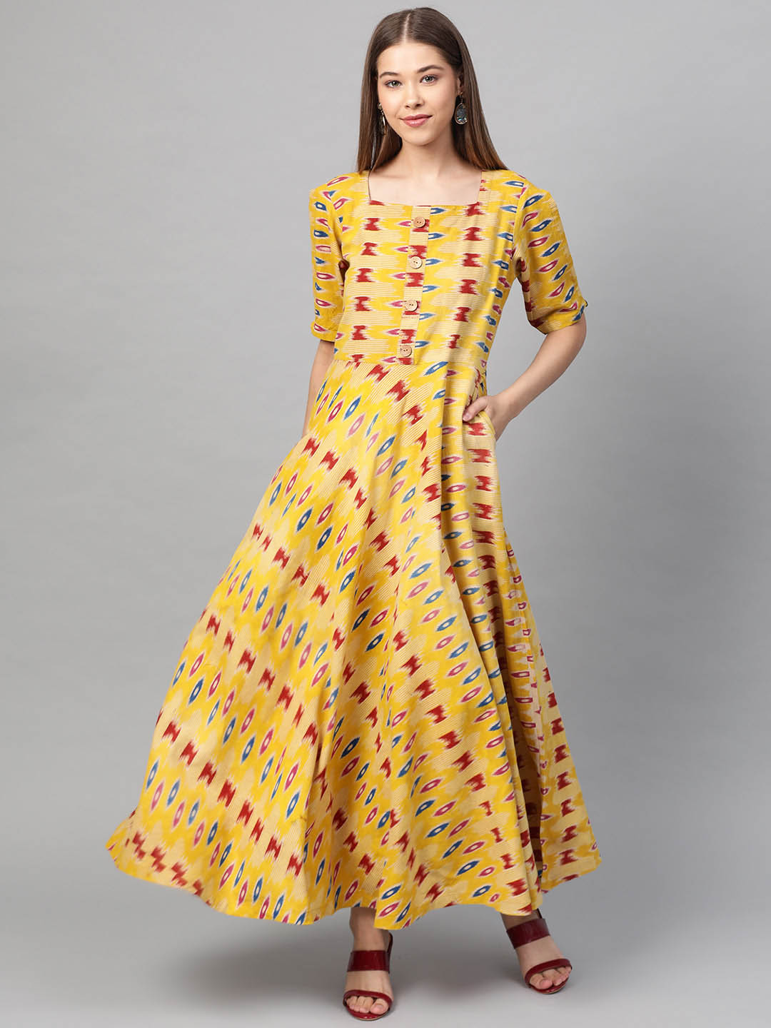 Yellow Kalamkari Umbrella Dress
