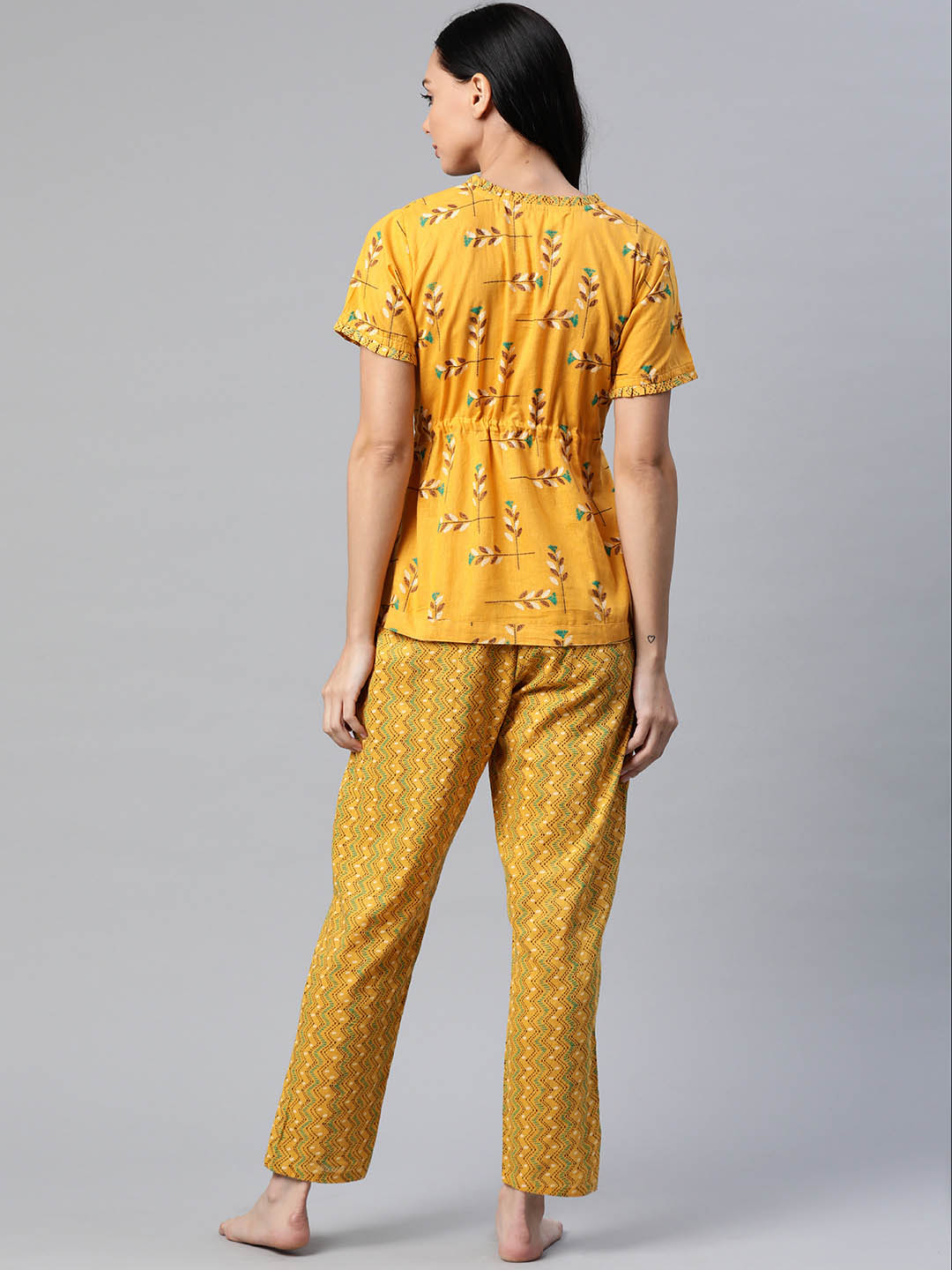 Yellow Floral Print Pure  Cotton Sustainable Night suit