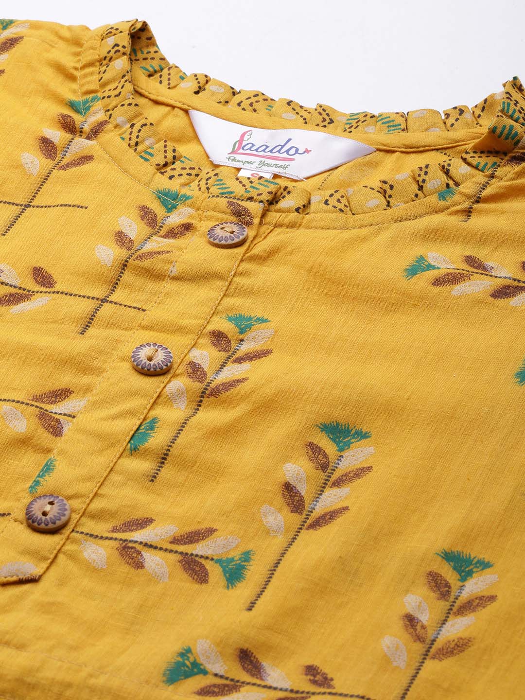 Yellow Floral Print Pure  Cotton Sustainable Night suit