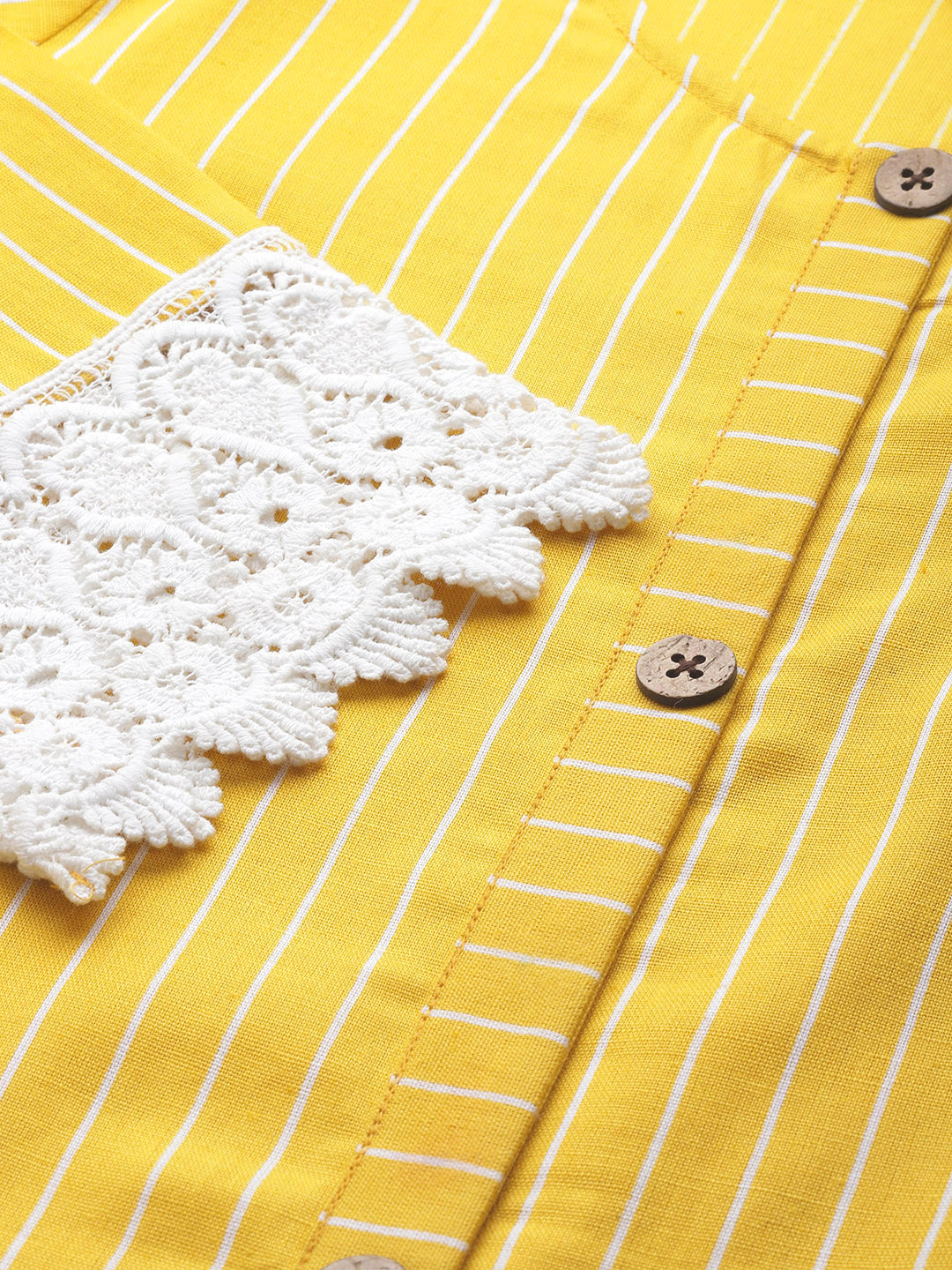 Women Mustard Yellow & White Cotton Striped Sustainable Kurta with Palazzos